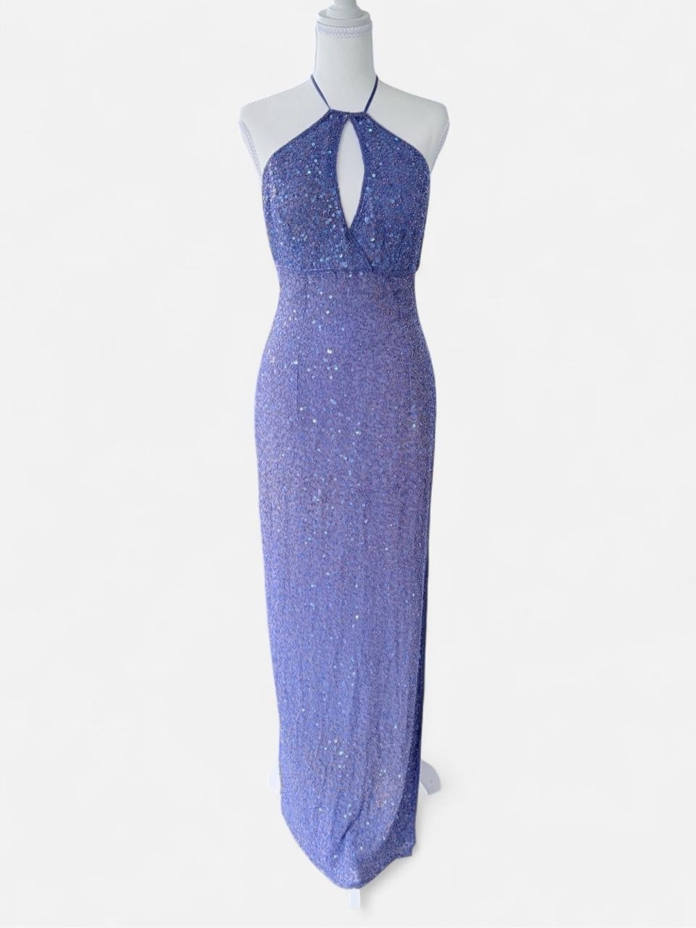 Scala Purple Beaded Silk Halter Evening Gown Size M